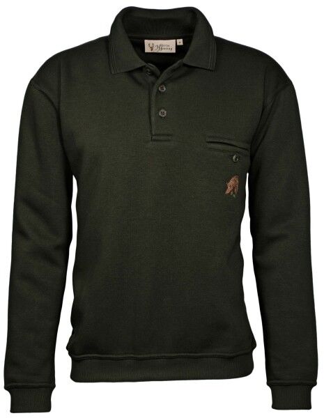 Hubertus Sweatshirt Wildschwein Polokragen (oliv)